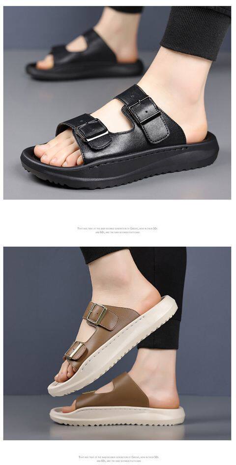 Dép sandal nam quai ngang đục lỗ kiểu La Mã, đế bằng 2 cm, thoáng khí — Màu nâu, màu đen chi tiết 17