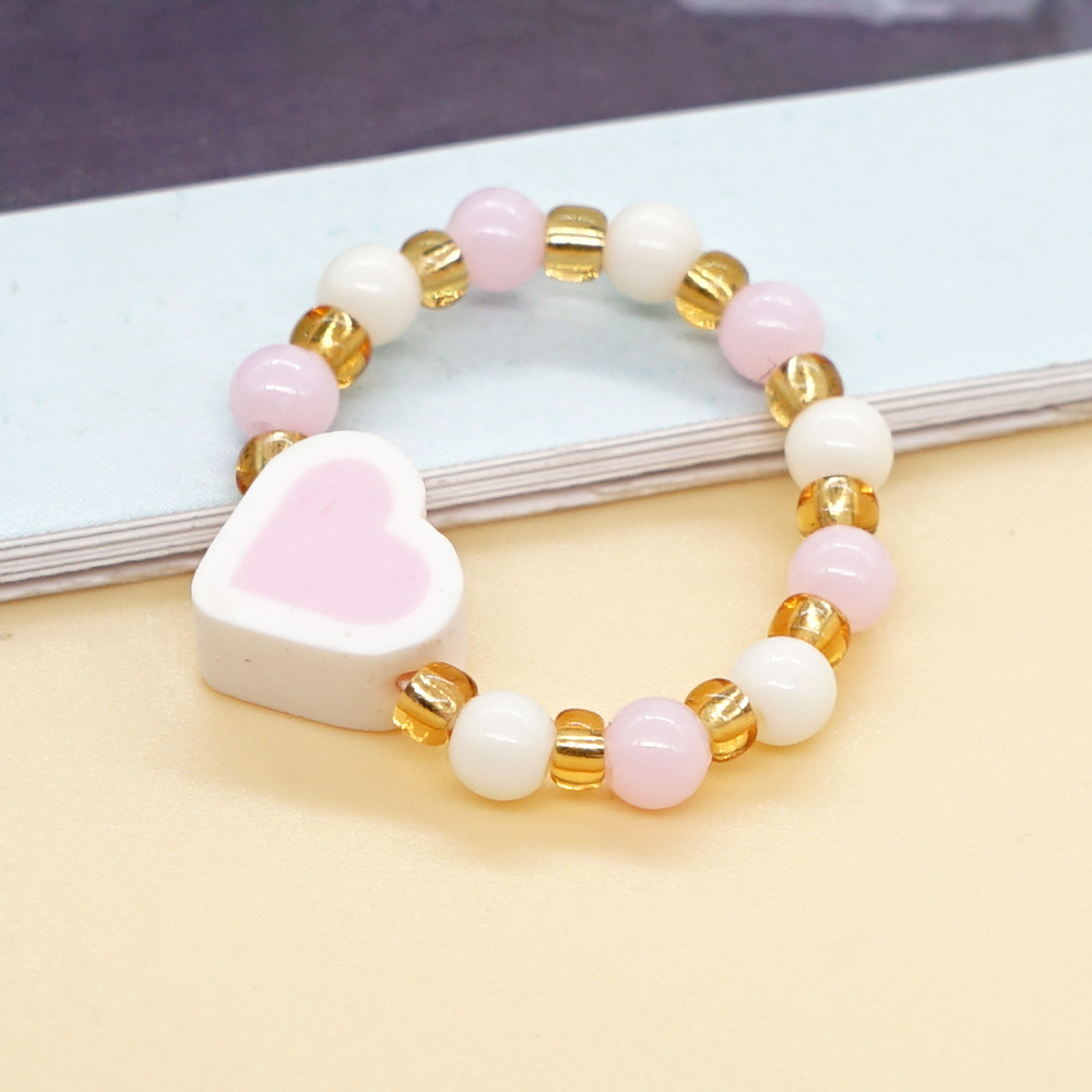 1 Piece Simple Style Heart Shape Beaded Soft Clay Patchwork Unisex Rings display picture 3