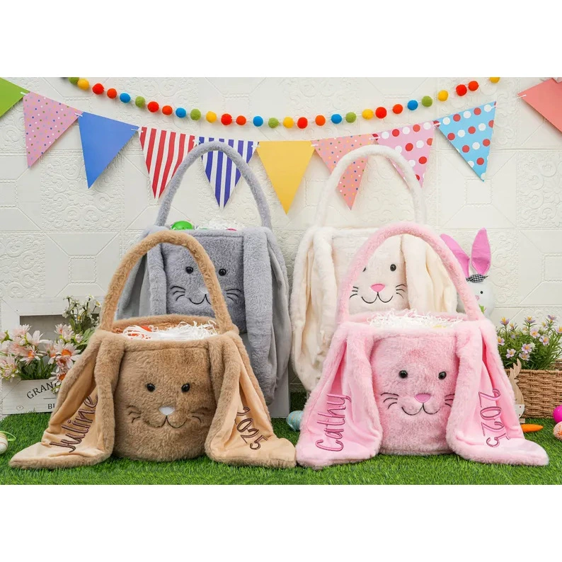 Пасхальная корзина с вышитыми ушками кролика, детская пасхальная сумка для конфет для мальчиков и девочек с вышивкой