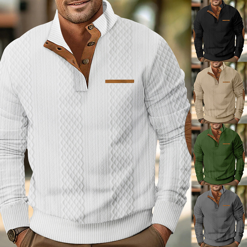 Men's Pullover Sweater Standing Neck Jacquard Knitted Outdoor_voghion.com