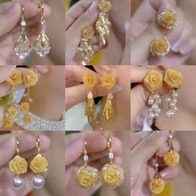 欧美时髦网状超闪碎钻玫瑰花树叶流苏耳环女轻奢重工跨境爆款耳坠