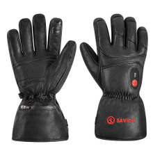 Full leather heated ski gloves touch screen electric car hea