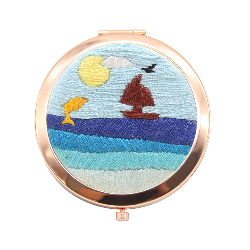 Bordado hecho a mano diy auto-bordado espejo cosmético paquete de material matar el tiempo de tela creativa Lu bordado espejo de mano de doble cara