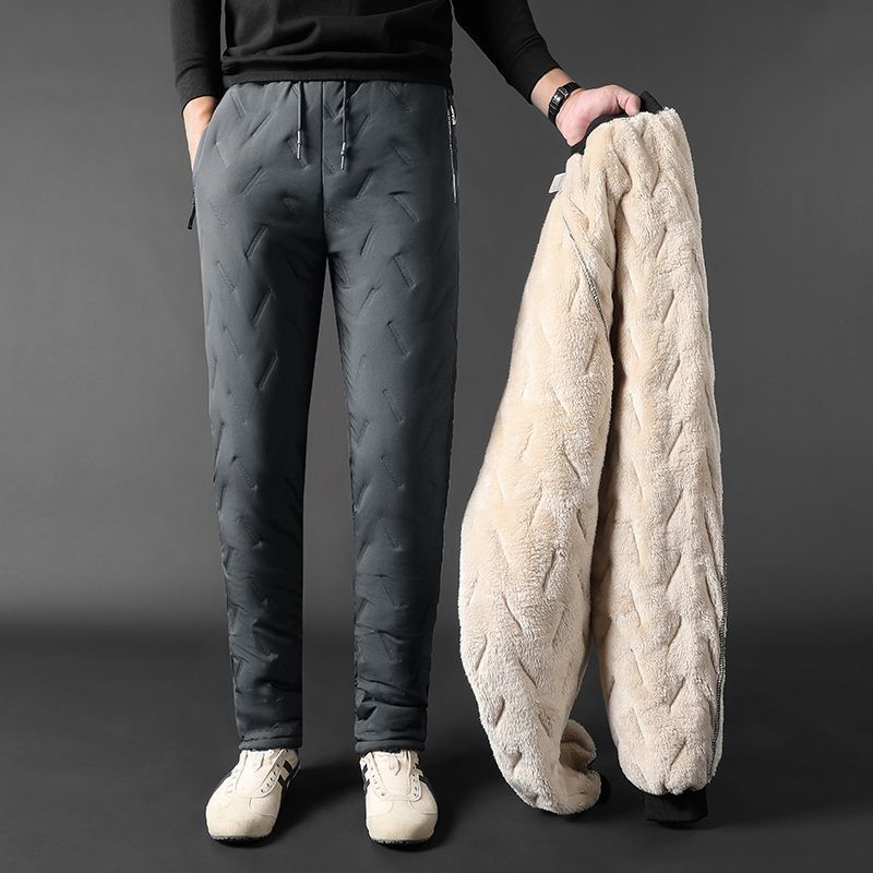 Pantalones de algodón para hombres pantalones cálidos de lana de cordero más el tamaño del hogar cálido forrado de lana engrosada pantalones de algodón para hombres pantalones cálidos de terciopelo de una sola pieza