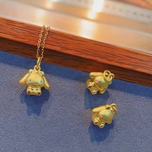 Gold Big-Eared Dog Pendant Pure Gold Cinnamon Dog Pure Gold 999 Bracelet 3D Hard Gold Transfer Bead Bracelet Gift for Women