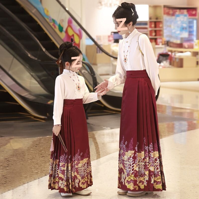 馬面スカート親子着用母娘スーツ 2025 新しいハイエンド漢服女の子国民風子供古代スタイル唐スーツ夏|undefined