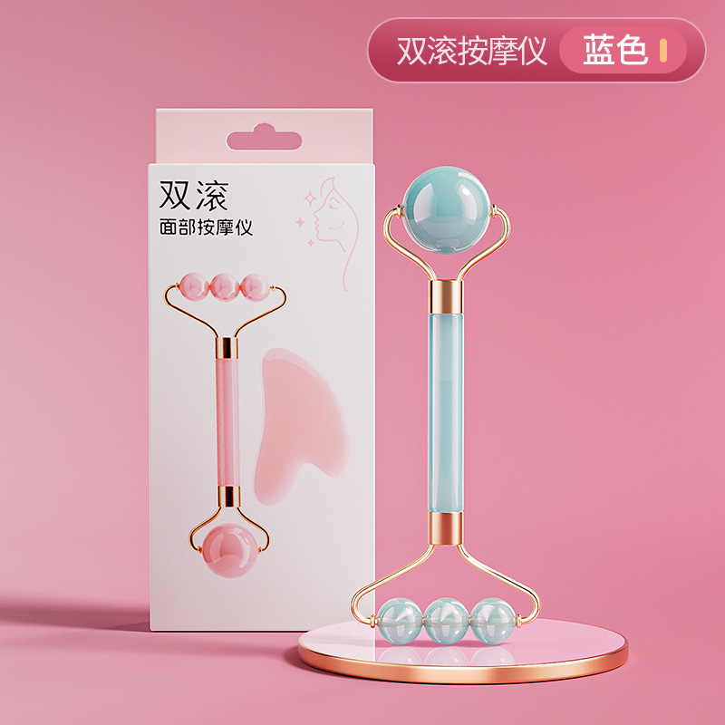 Nuevo rodillo de doble cabeza masaje facial no jade ojo facial levantamiento de masaje apretado conjunto de herramientas de belleza