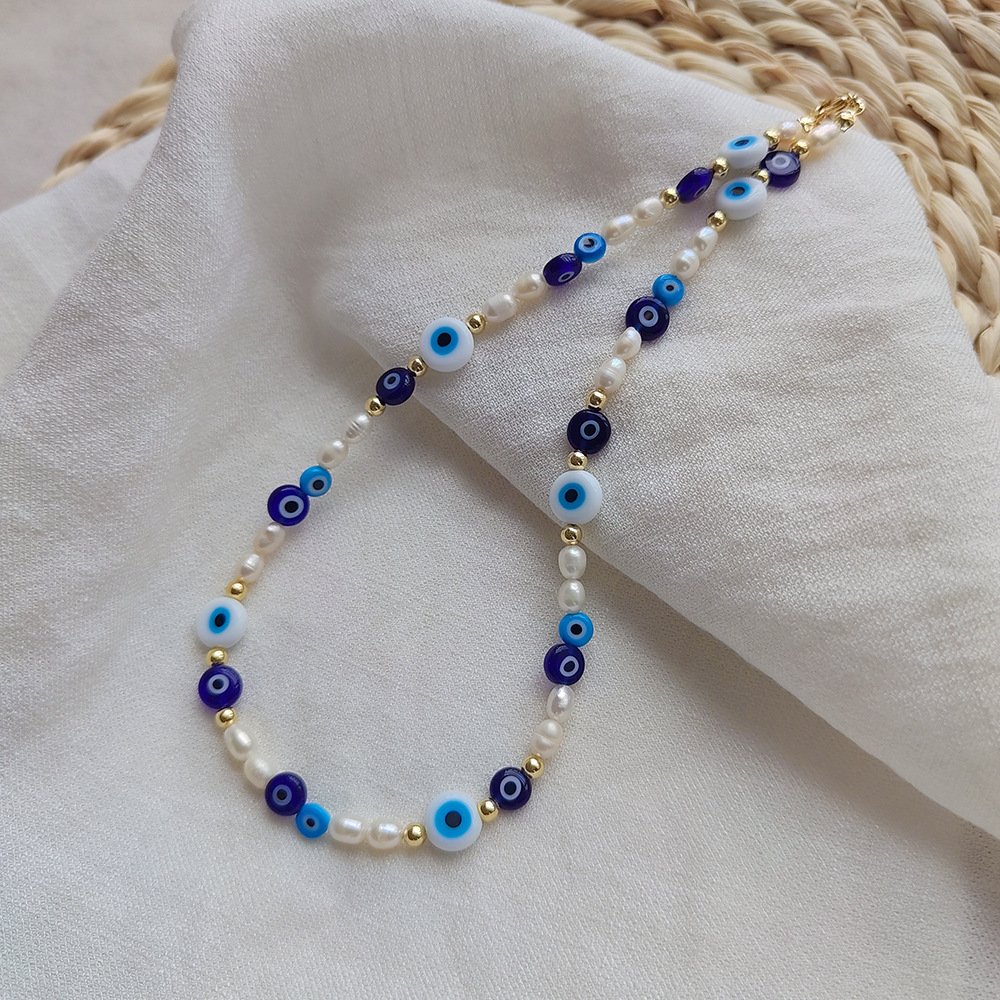 18g Weight Necklace Classification 1 Piece Quantity Basic Classic Style Devil's Eye Freshwater Pearl Glass Copper Necklace
