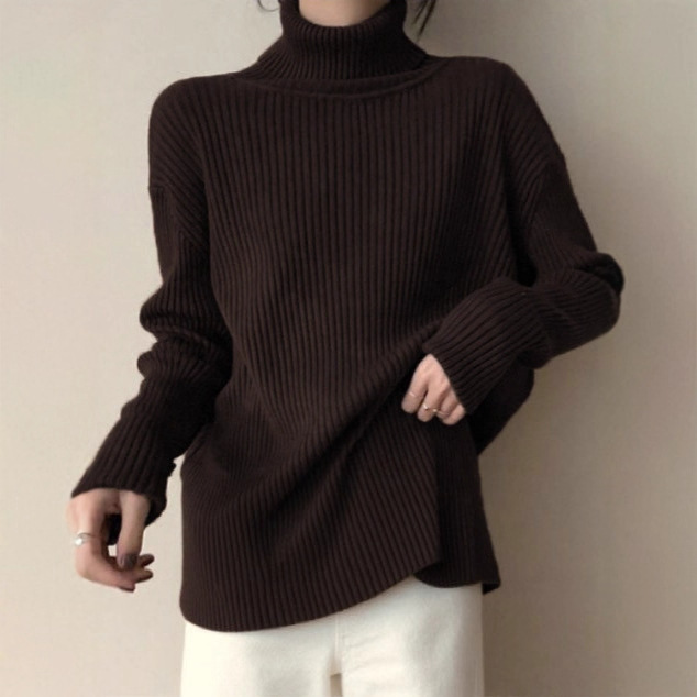 Turtleneck Sweater for Women, Autumn and Winter Thickened Lazy Style, Loose Pullover with Ribbed Texture, Fashionable and Versatile, Slimming Slouchy Collar Base Shirt Turtleneck Sweater for Women, Autumn and Winter Thickened Lazy Style, Loose Pullover with Ribbed Texture, Fashionable and Versatile, Slimming Slouchy Collar Base Shirt