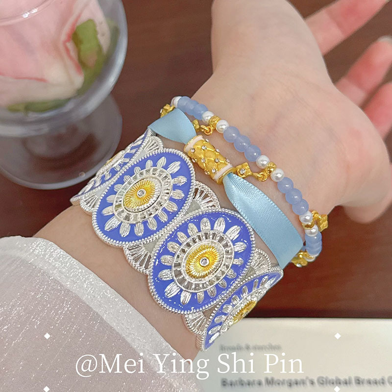 [New Product] Hera's Crown Bracelet, Floral Pattern Bracelet, Gold and Silver Two-Tone Bracelet, Enamel Jewelry, Lightweight Luxury Bracelet