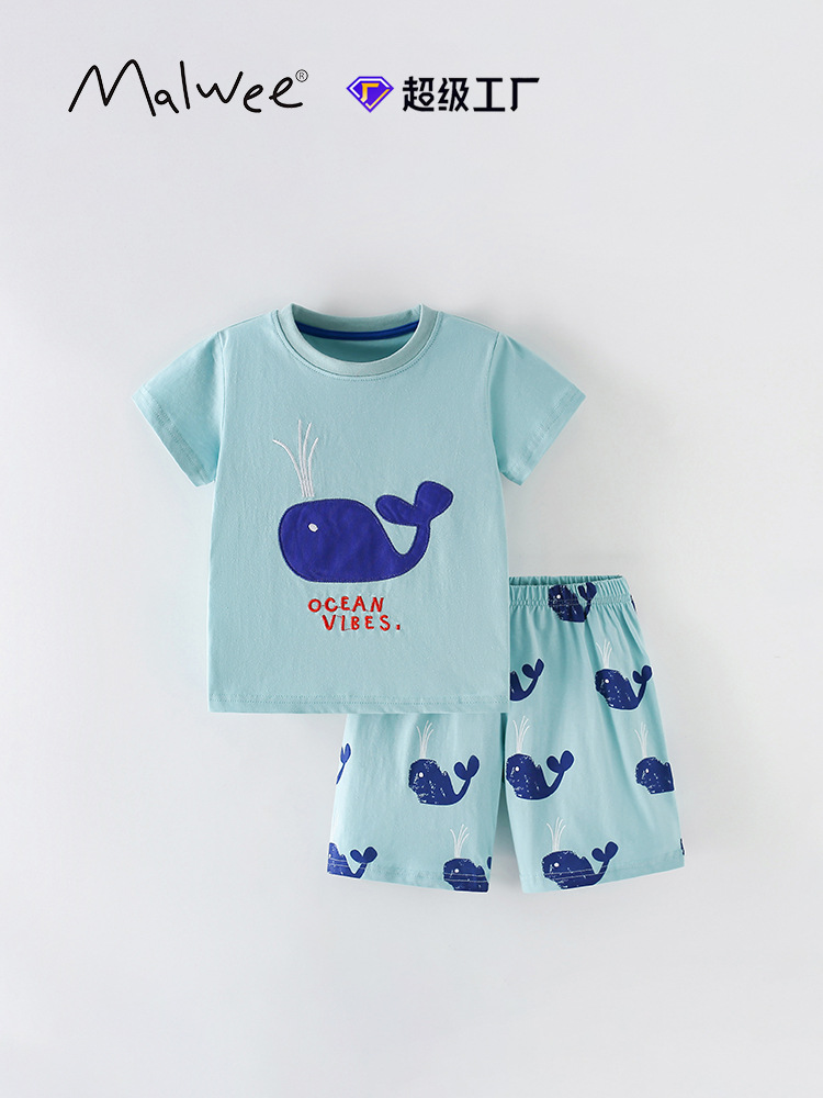 Malwee transfronterizo niño trajes de verano nuevos niños europeos y estadounidenses de manga corta camiseta de cuello redondo de dos piezas
