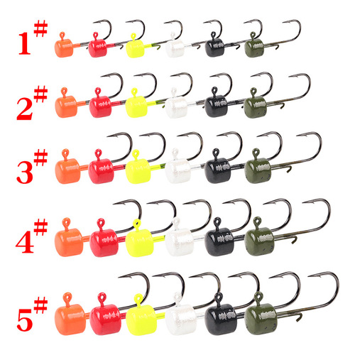 Six-Color Strong Lead Head Jig with Reverse Hook System for Attacking Largemouth Bass and Other Fish (5 pcs/bag)