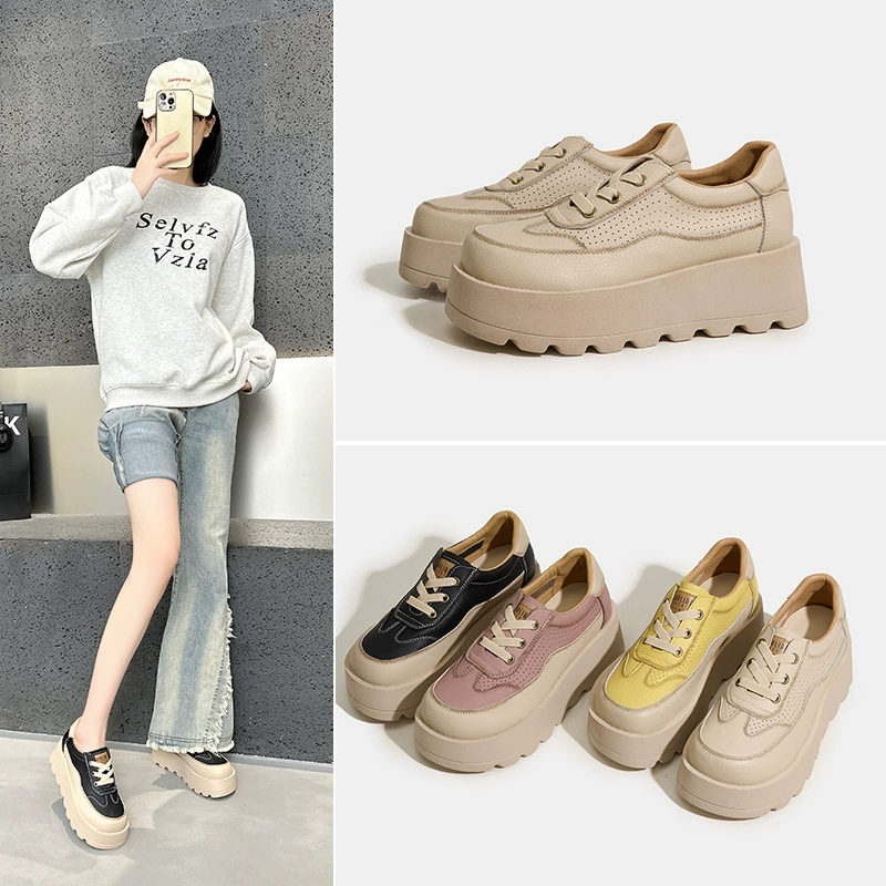 7CM увеличение толстой подошвы маленькие белые туфли для женщин 2025