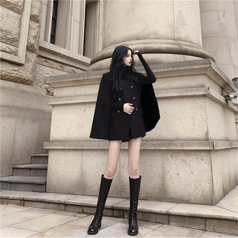 Women's Clothing Winter new style Internet celebrity black cape coat versatile loose stand collar medium and long woolen coat for women_voghion.com