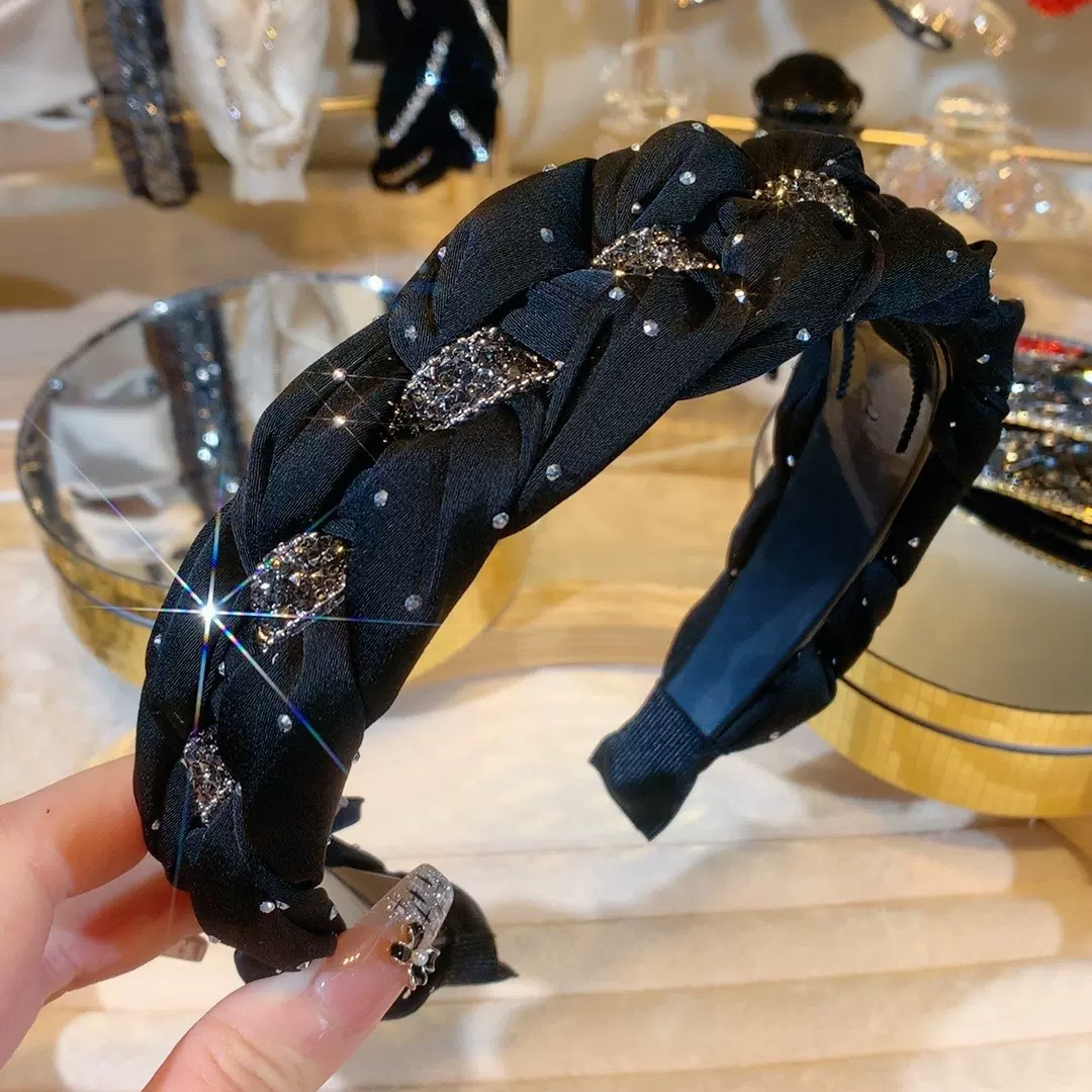 精致高颅顶发箍女高级感水钻麻花头箍气质百搭洗脸外出发卡批发