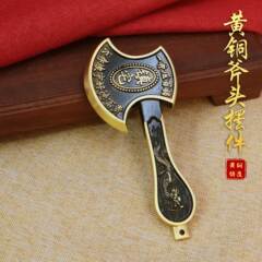 黃銅斧頭實心浮雕龍紋福字雙龍斧銅手把件家居擺件鎮宅銅斧頭掛件