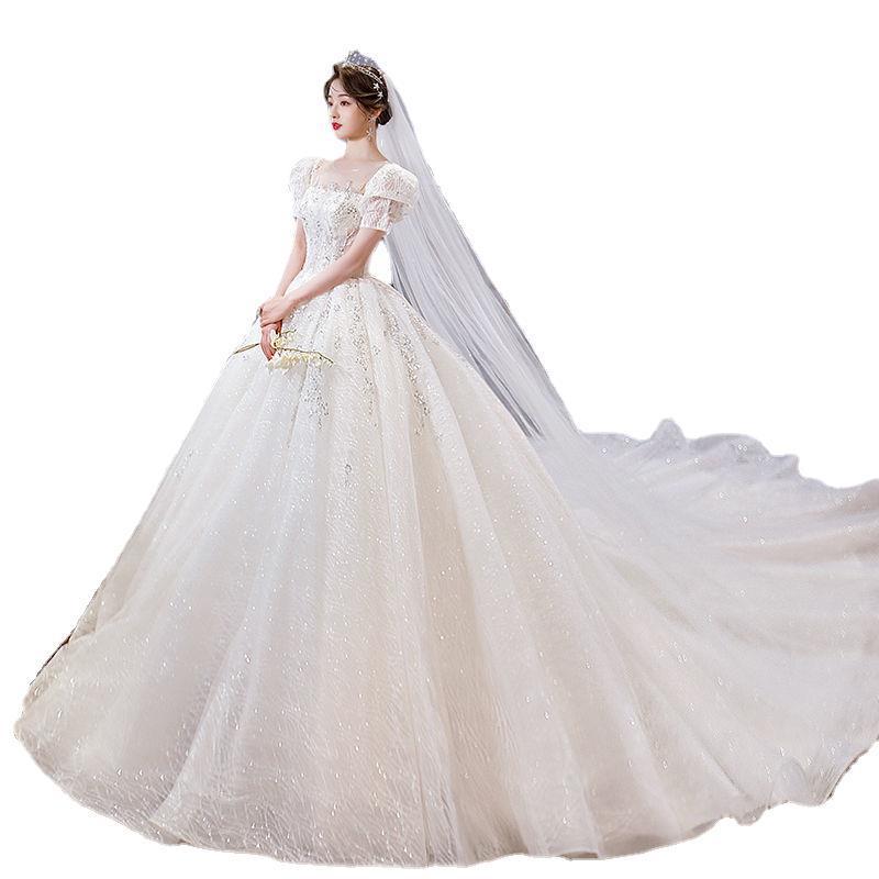 Vestido de novia francés 2024 nuevo verano nupcial Mori Super Hada temperamento pequeña cola de lujo industria pesada vestido de novia principal