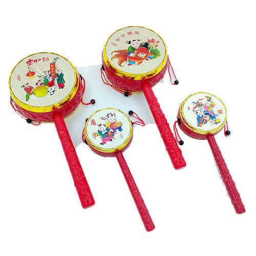 Red Large Rattlesnake Toy Plastic Sheepskin Style Traditional Children's Hand-Crank Drum Street Stall Toy Wholesale