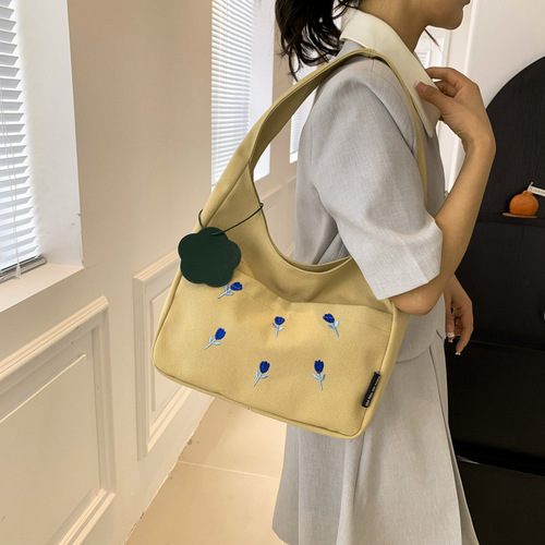 加厚帆布包 日系简约手提包ins风大容量小众刺绣女单肩包托特包