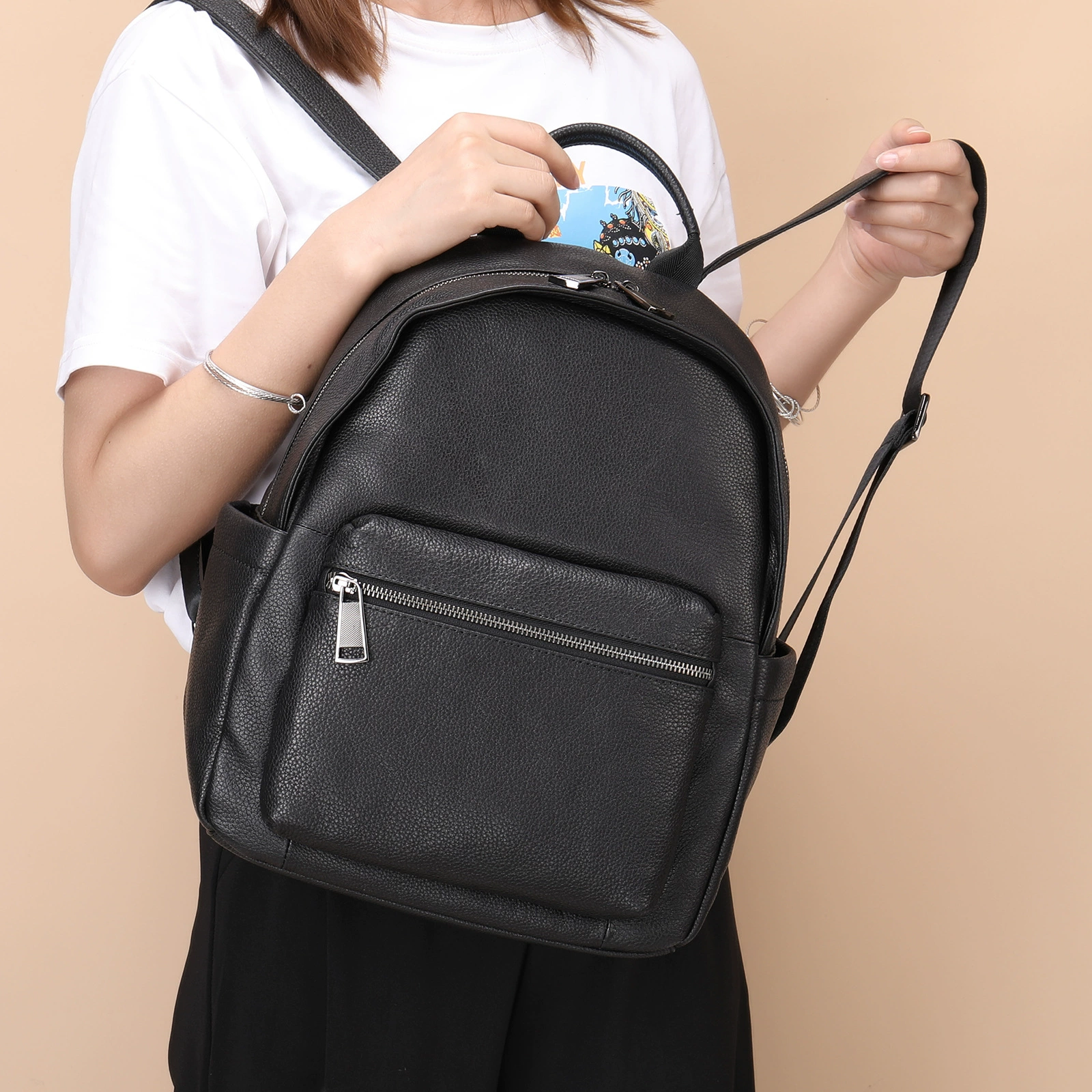 Backpack, fashionable universal leather capacious shoulder bag, genuine leather, Korean style, cowhide, wholesale
