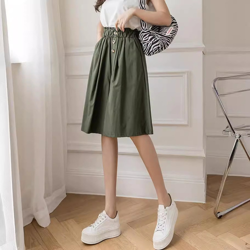 Cross-border foreign trade summer large size Korean style versatile high-waisted wide-leg casual pants for women loose and slimming fashionable five-pocket pants
