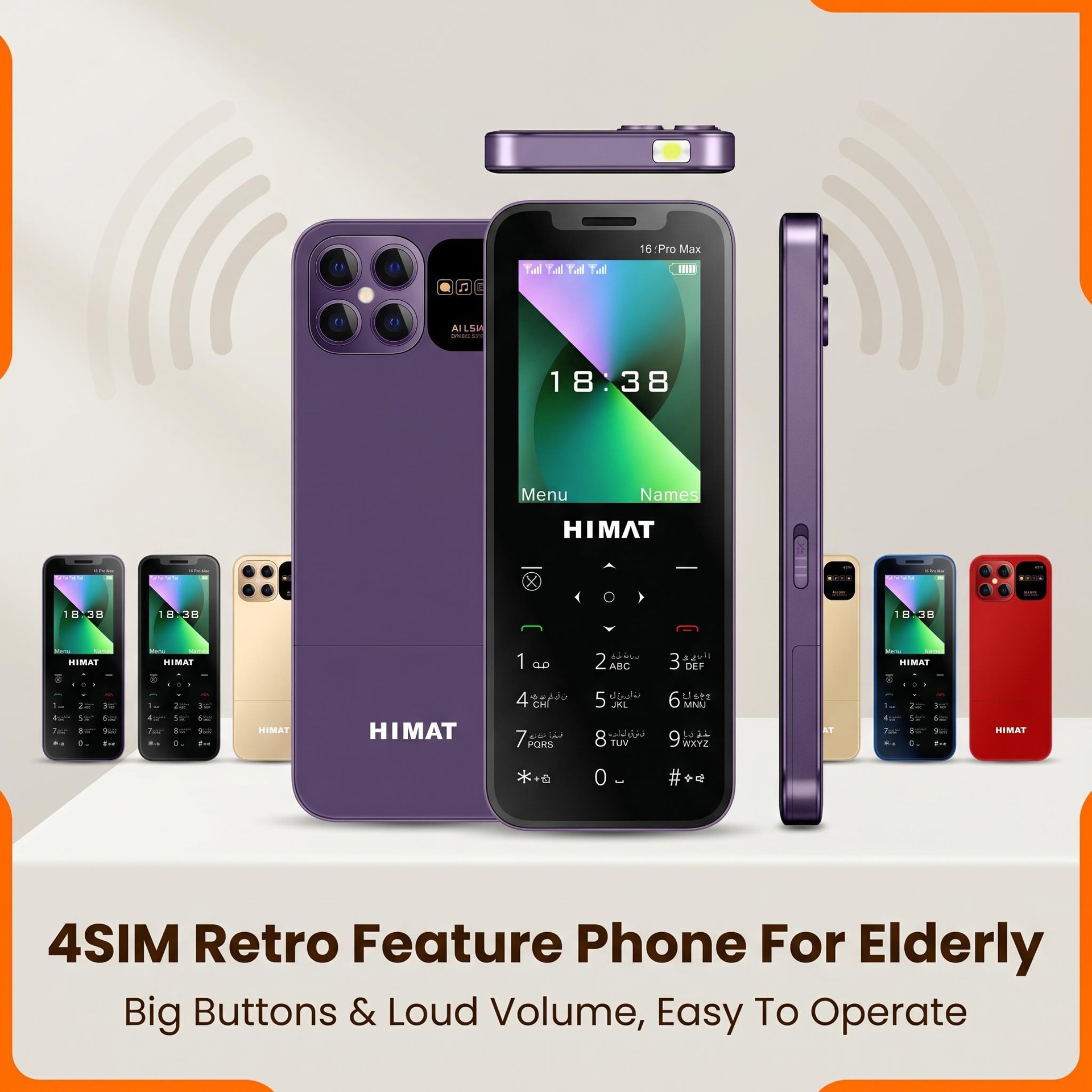 Cross-border trade mobile phone 16ipromax 4-card mobile non-smartphone with loud volume, candybar design, buttons, 2G mobile phone for seniors