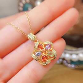 新款天然彩蓝宝吊坠S925银镶嵌主石3*4mm百搭网红爆款女饰批发