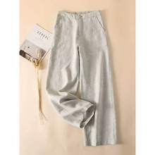 棉麻宽松阔腿女裤2025新款薄棉麻垂感高腰九分显瘦休闲直筒长裤