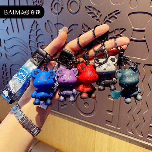Creative Cartoon Gradient Color Changing Dragon Bear Keychain Trendy Cool Exquisite Resin Doll Keychain Couple School Bag Pendant