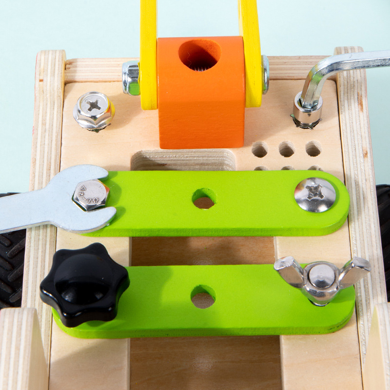 Coche de bomberos de luz y sonido de bricolaje de madera interruptor de llave encendido botón de luz LED educación temprana Montessori juguete de simulación de rompecabezas