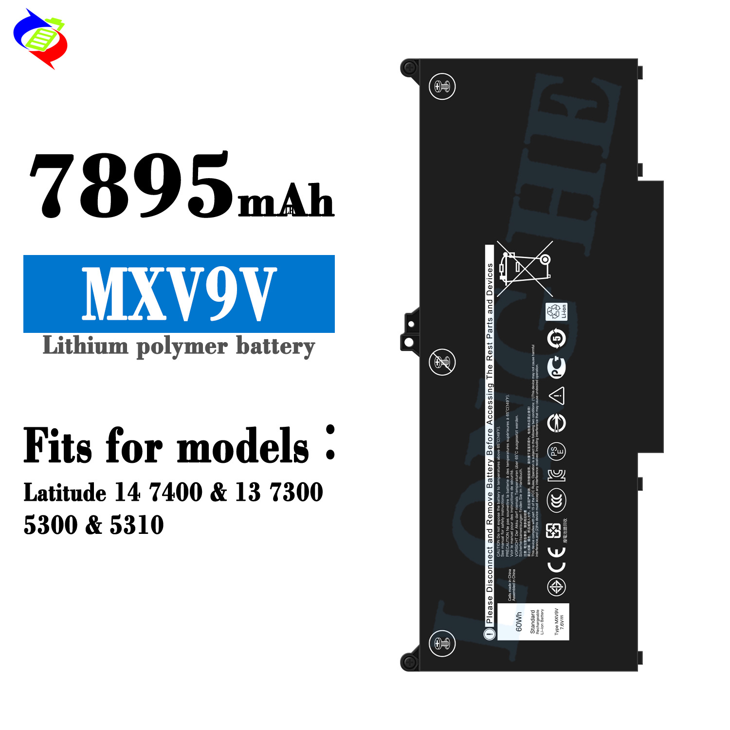 适用于戴尔MXV9V笔记本电池5300 5310 Latitude 14 7400 13 7300