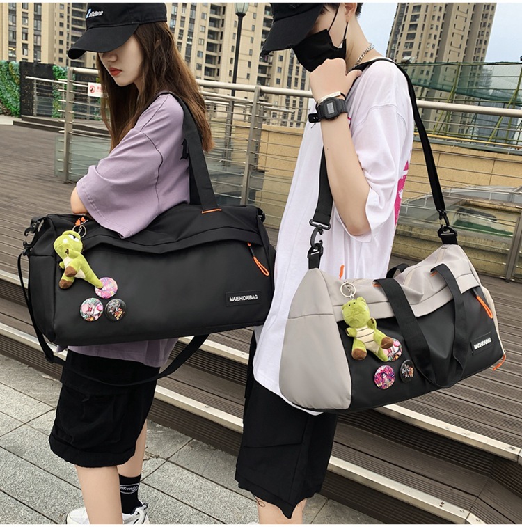 New Nylon Fabric Gym Bag Travel Sports Cylinder Handbag Luggage Bag Dry And Wet Separation Handbag display picture 13