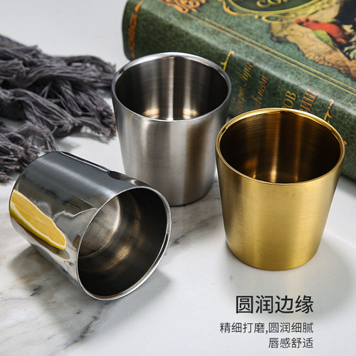 Wholesale 304 Korean beer mug barbecue restaurant tea drink milk cup double-layer cup anti-fall gold cup