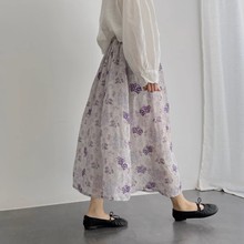 七月与花 高支定染精纺天然高支苎麻A字中长款半身裙女夏新款