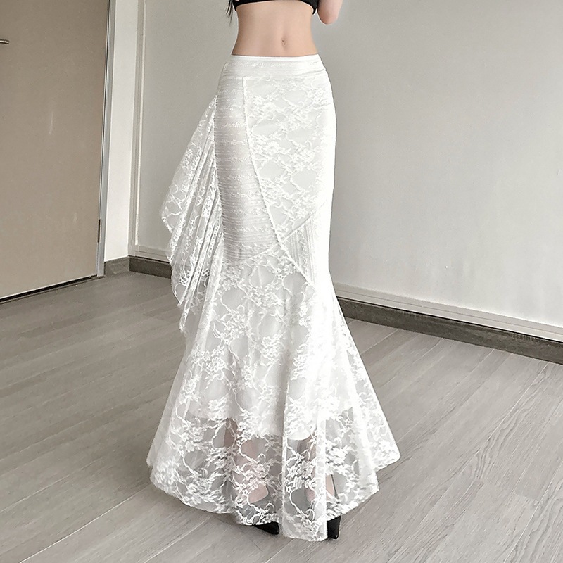 Cross-Border European and American Style Women's Clothing 2025 Summer New Street Fashion Sexy High-Waisted Hip-Hugging Lace Trim Skirt