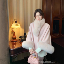 羊毛大衣濮院25秋冬名媛风小富婆软糯 狐狸毛斗篷双面呢短款外套