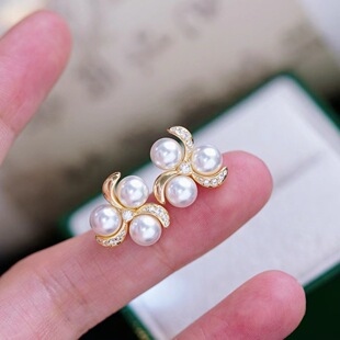 DIY Pearl Accessories S925 Silver Earrings Empty Todo Beads Silver Earrings with 6-7mm Round Beads 22314