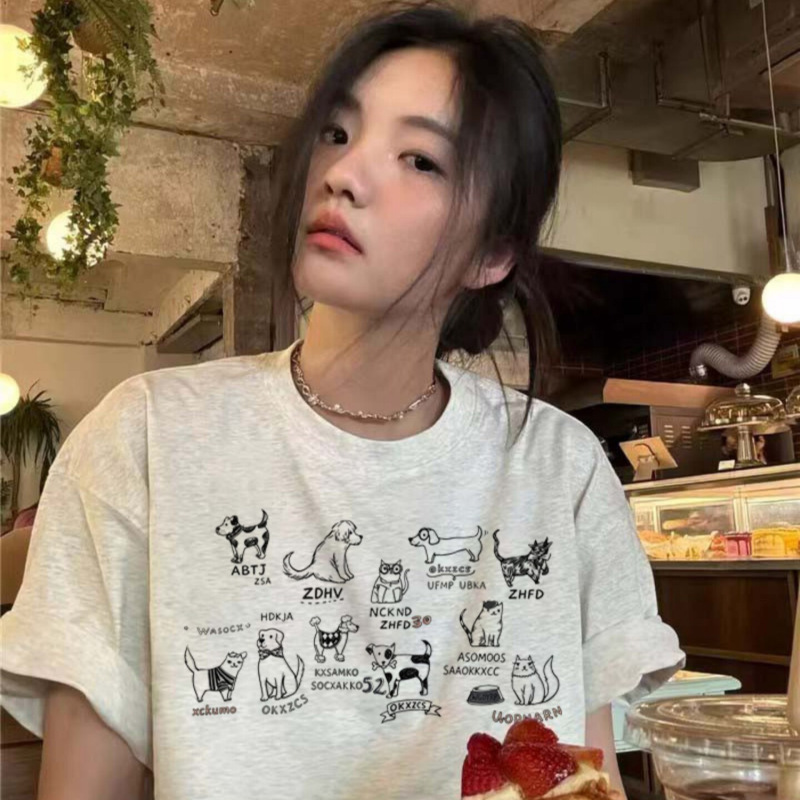 Animal Print Straight Shoulder Short-Sleeved T-Shirt for Women 2026 New Large Size Spring and Summer American Design Loose Half-Sleeved Top