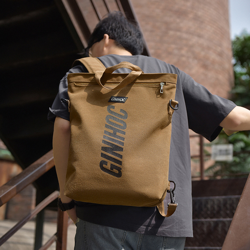 Multi-functional large capacity crossbody bag men's vintage canvas dual-use backpack student travel portable shoulder wholesale