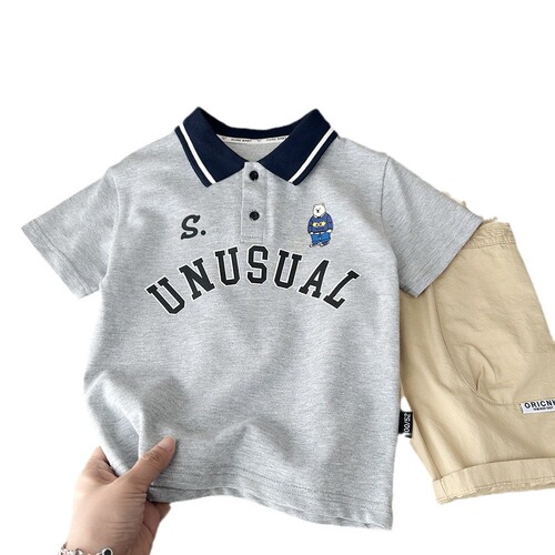 2024 Summer Children's Clothing Boys Children's Cotton Elastic Short Sleeve Lapel Polo Shirts Sweaters Wholesale Dropshipping