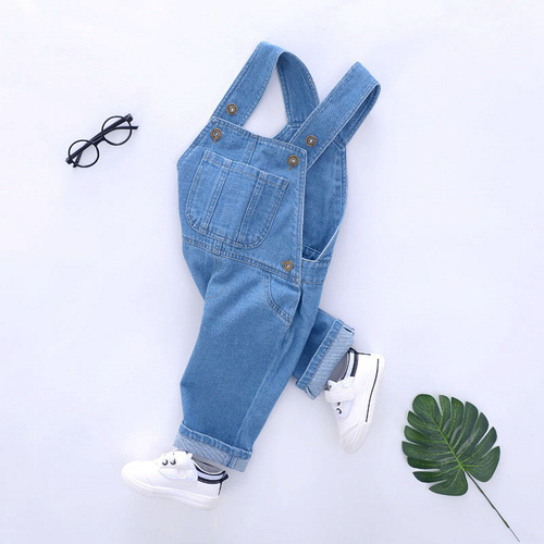Children's denim pants, baby boys' and girls' overalls, infant rompers, toddler coveralls, loose-fitting spring/autumn pants with open crotch