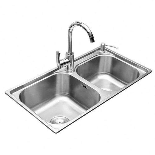 Kitchen sink double sink 304 stainless steel thickened brushed wash basin sink with drain set above and below the basin