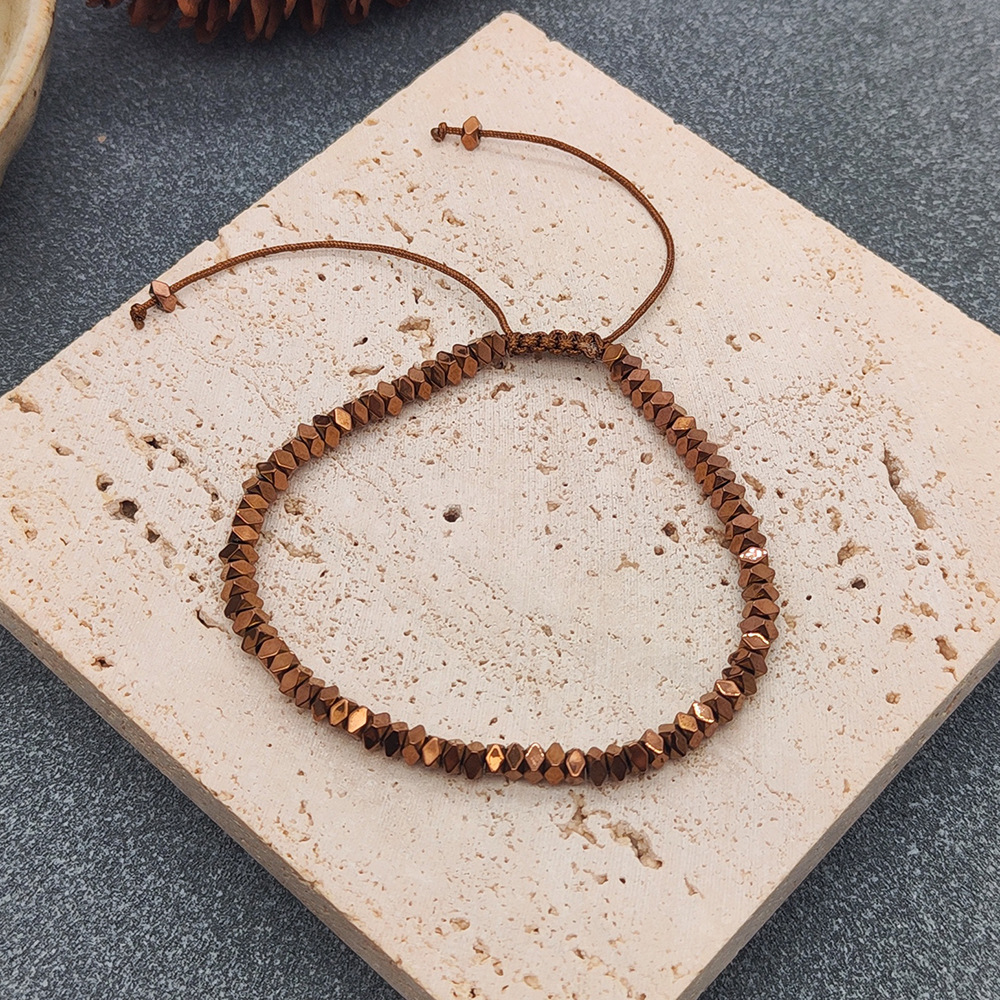 Geometric, Solid Color Pattern Men's Gender Knitting Design Vintage Style Geometric Solid Color Haematite Knitting Men's Bracelets Men Beaded Bracelets