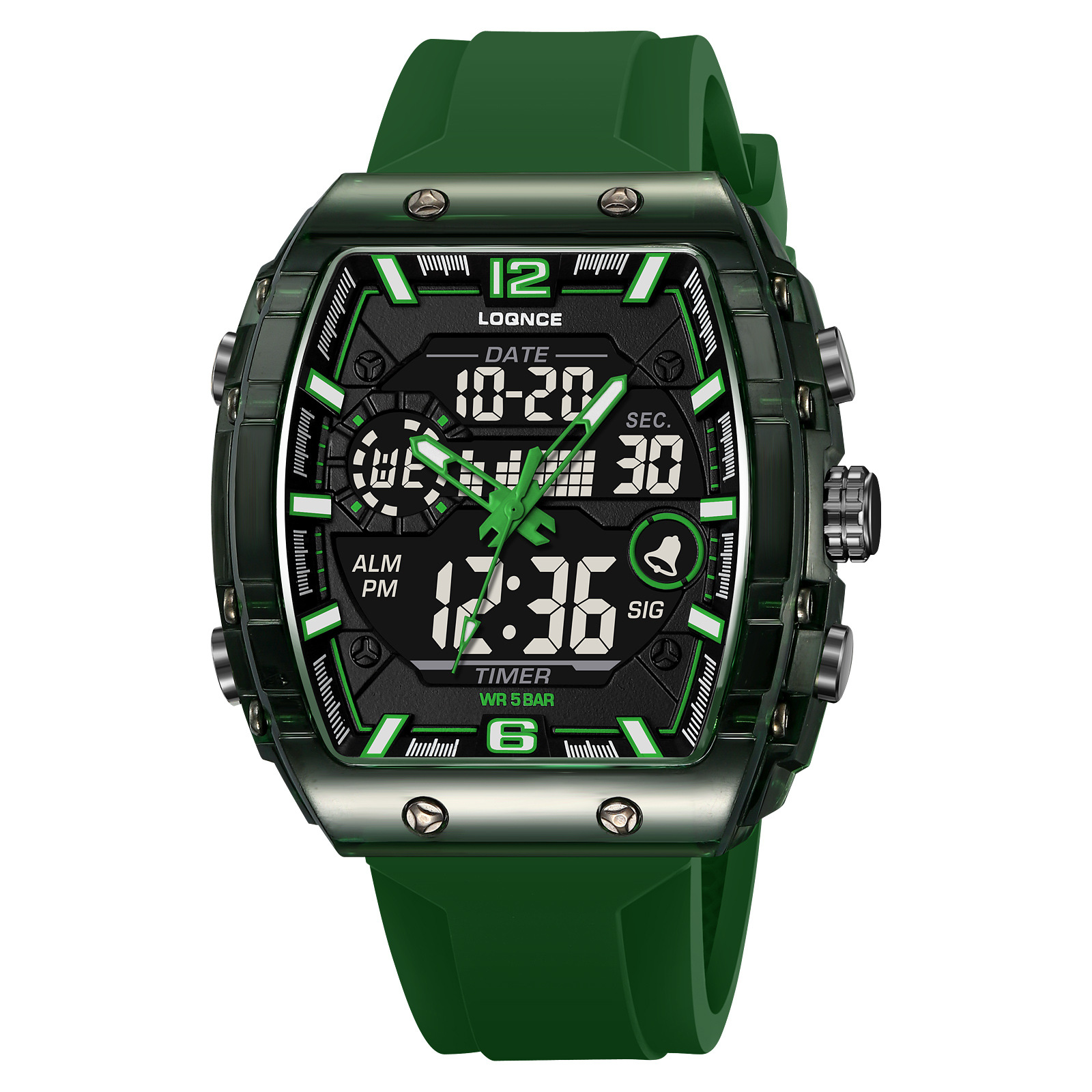 LOQNCE moda digital nocturna electrónica reloj impermeable reloj deportivo para hombres al aire libre reloj estudiante 98003