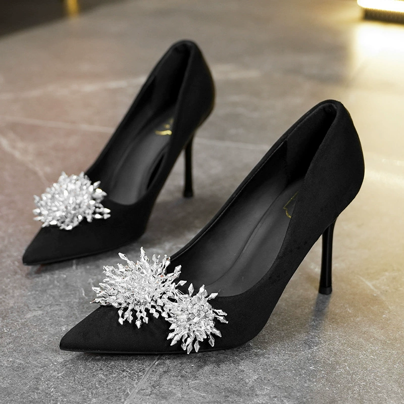 898-558 нишевые европейские товары ~ Женская женская верхняя одежда на шпильке с цветочным узором и бисером, туфли на высоком каблуке с острым носком, доступные роскошные туфли с острым носком