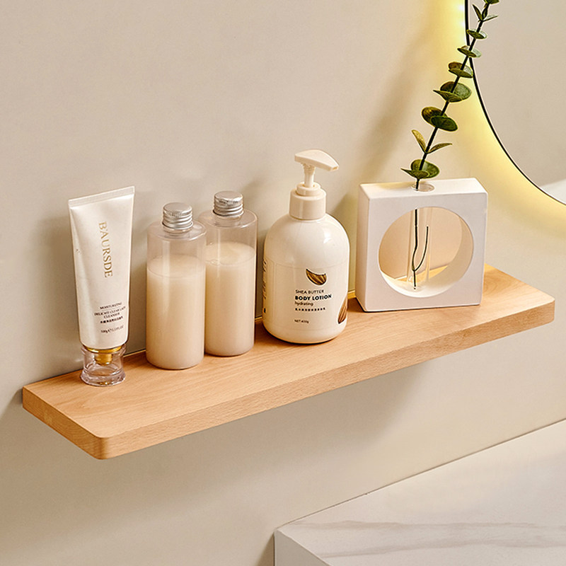 Bathroom Storage Rack Wall-Mounted Living Room Wall Decoration Shelf, No-Drill Wall-Mounted Wooden Style Bookshelf