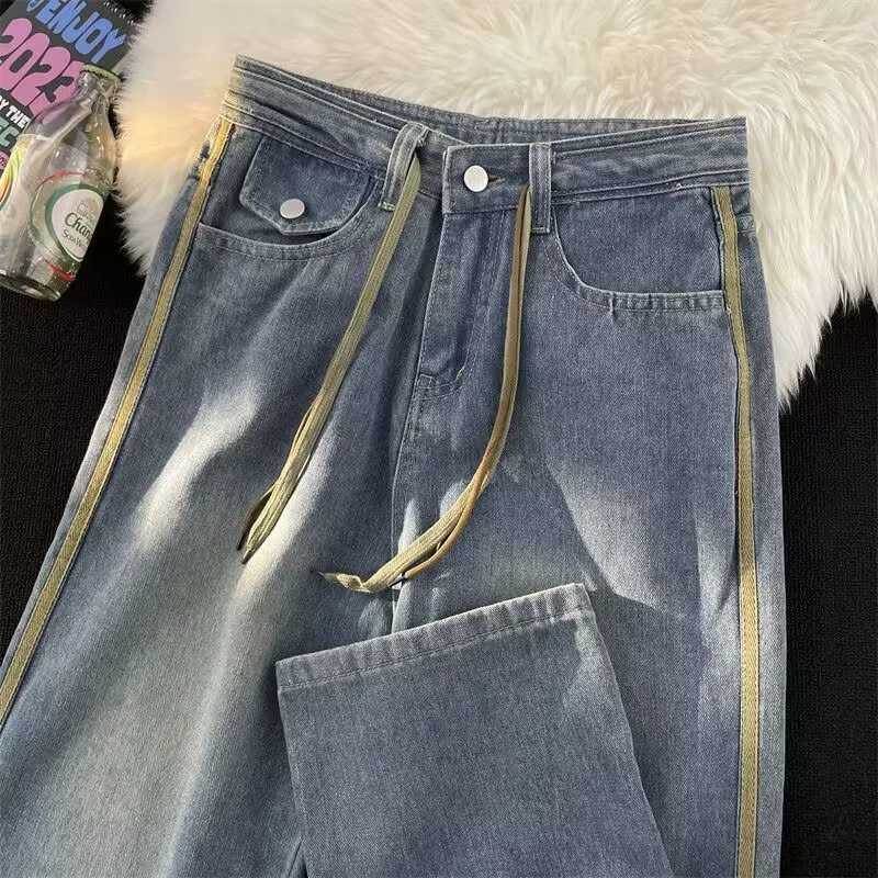 Демисезонные джинсы, брюки, oversize, свободный straight fit