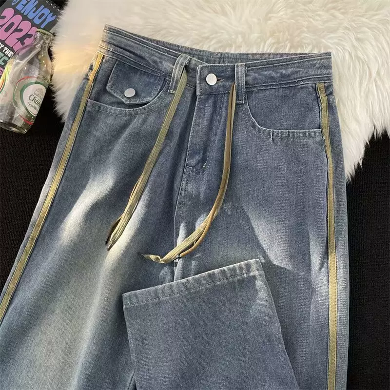 Демисезонные джинсы, брюки, oversize, свободный straight fit