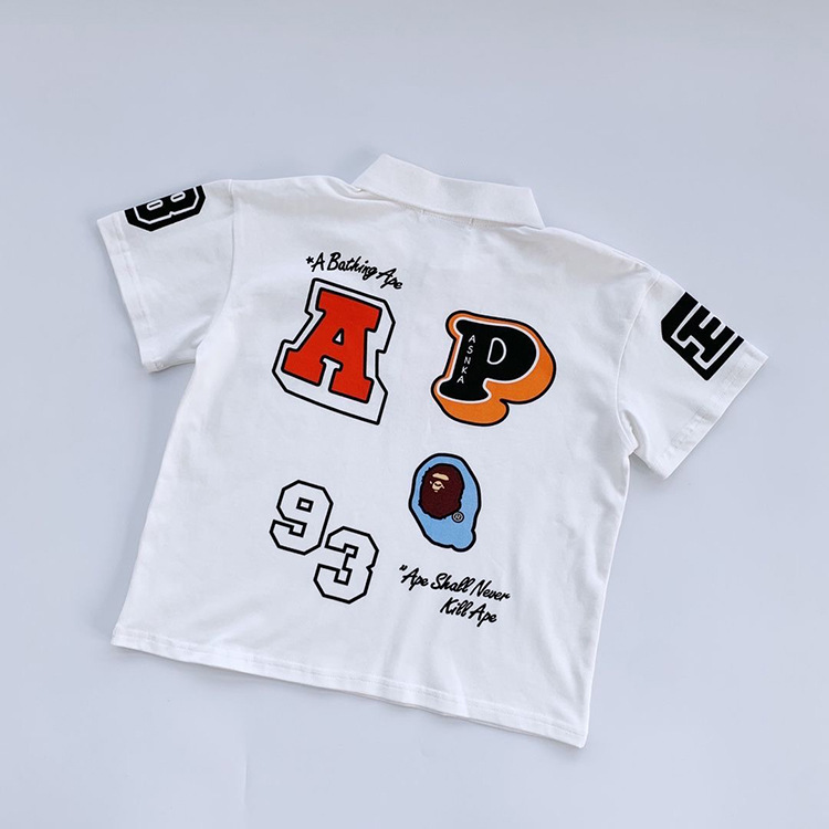 2023 Summer New Boys' Trendy Brand Letter Polo Shirt Small and Medium-sized Children's Black and White Short-sleeved T-shirt Lapel Top Trendy