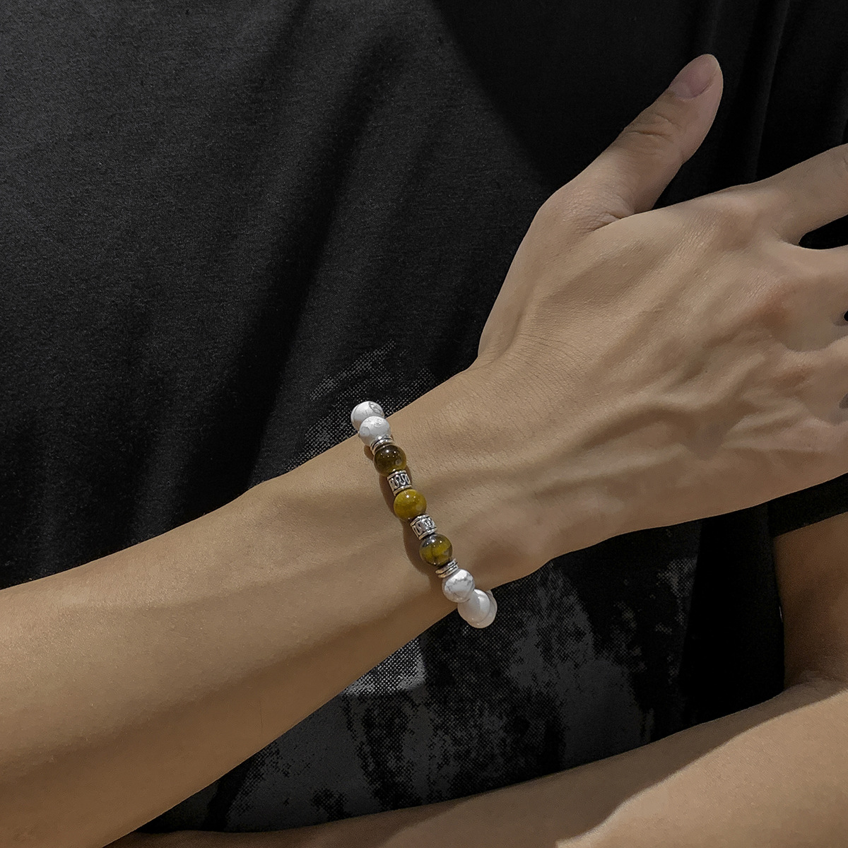 Retro Geometric Marble Beaded Menu0027S Bracelets